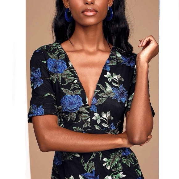 Lulus Midnight Rendezvous Black Floral Embroidered Romper - Picture 3 of 9